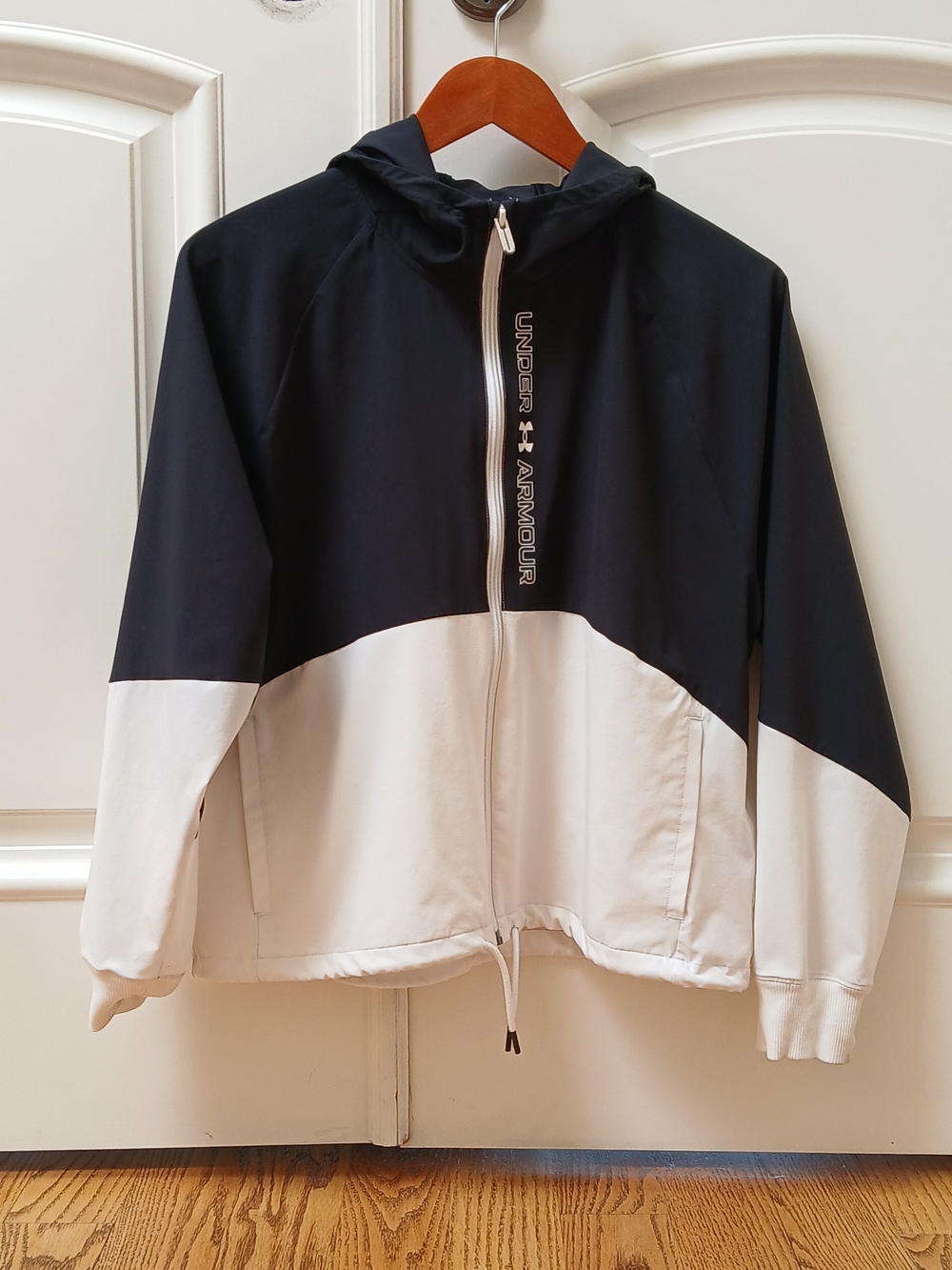Under Armour Black and White Colorblock Hooded Bomber Jacket